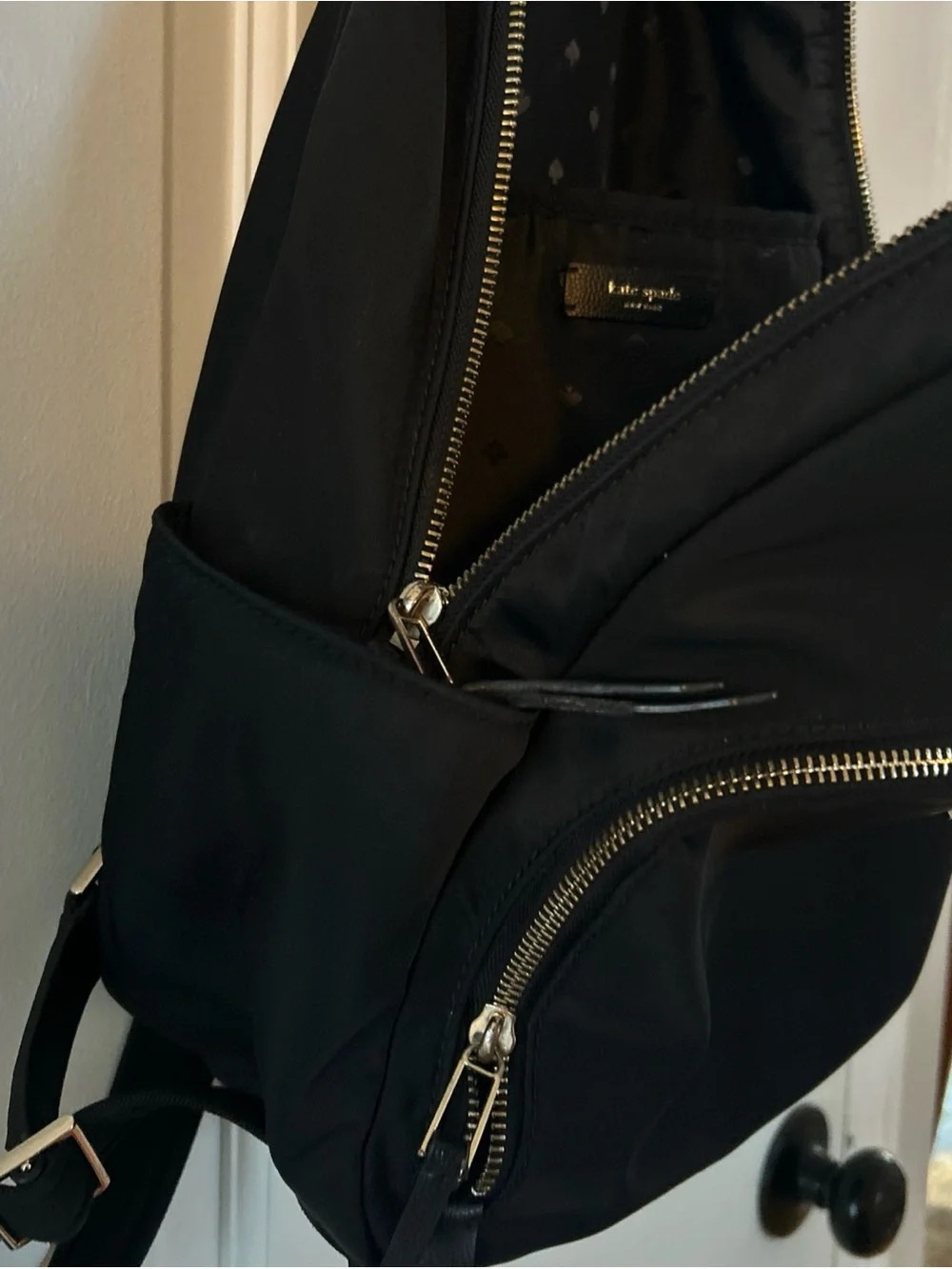 kate spade Black Nylon Backpack with Gold Hardware